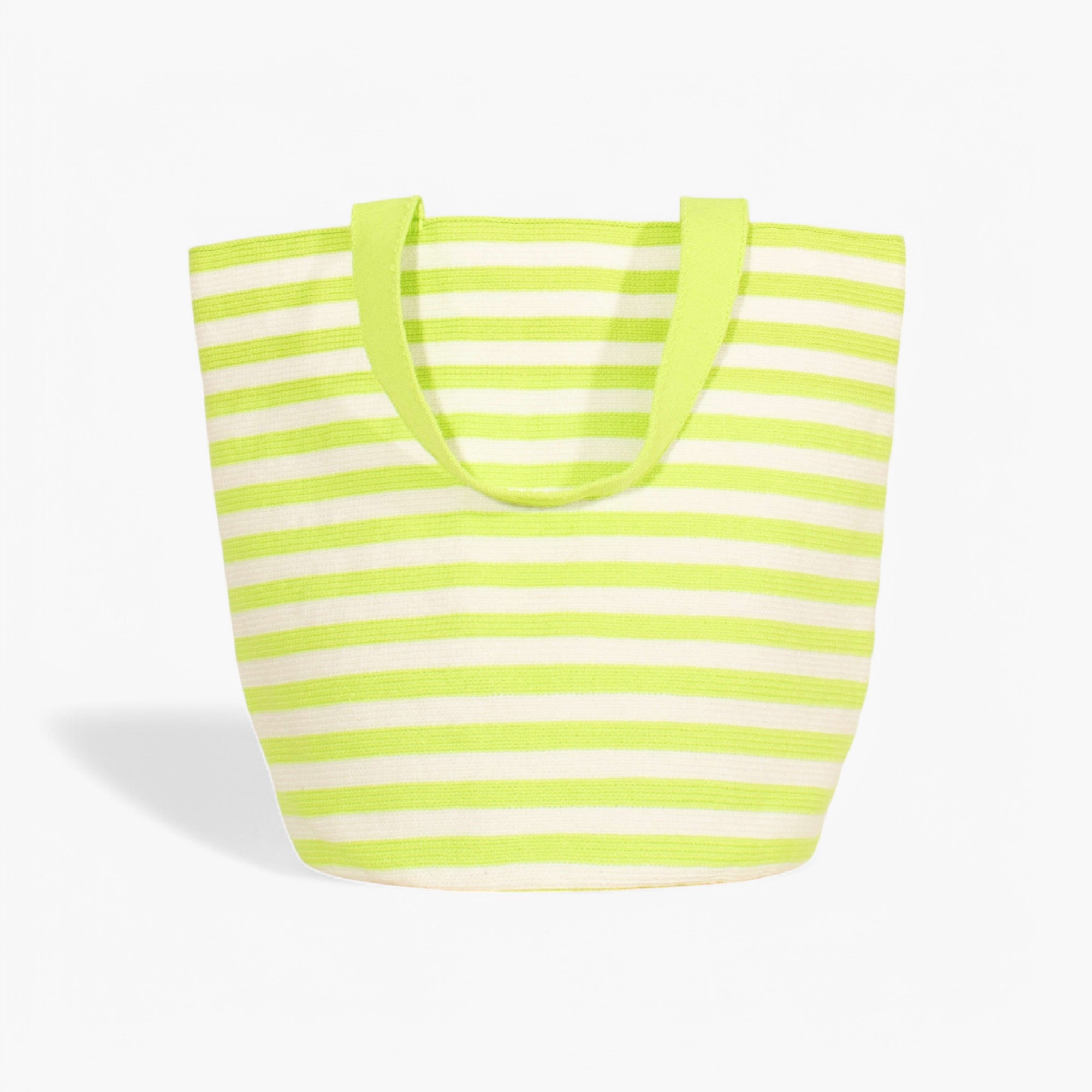 Striped round tote bag XL | Neon green