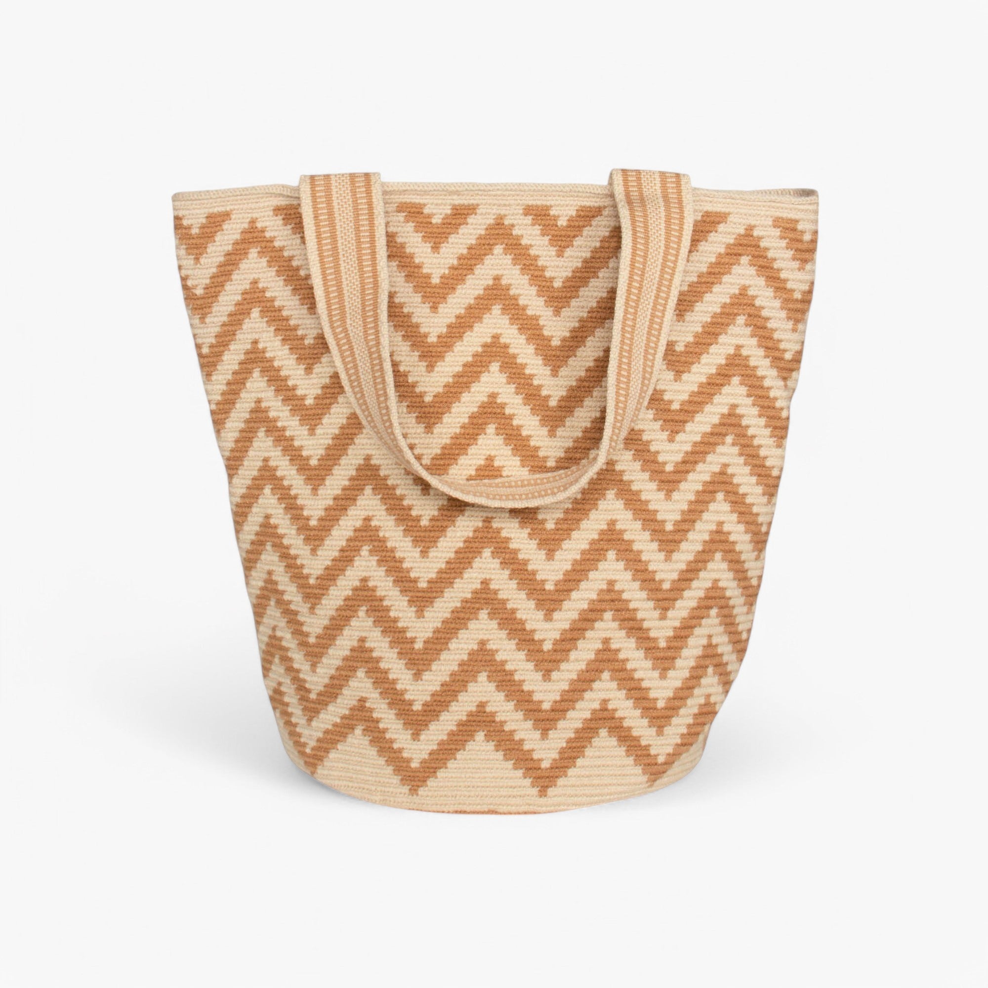 Zigzag round tote M | Almond